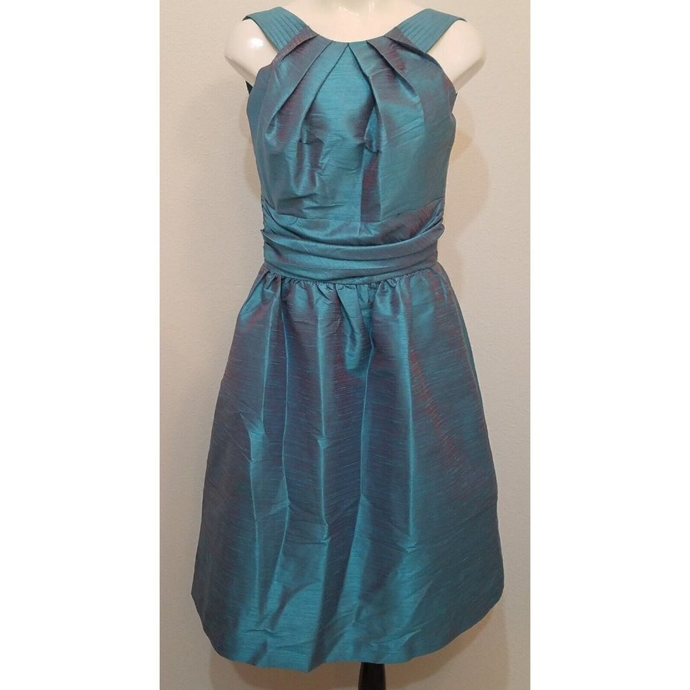 Alfred Sung Dress Fusion Blue Aqua-ish Halter-Look Size 8 Formal Bridesmaid Prom